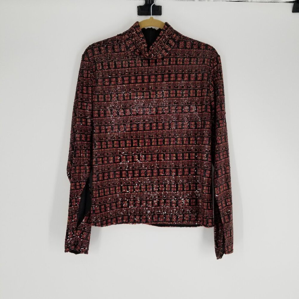 NWT Zara Geometric Sequin Top w/ Statement Sleeves / Party Ready - BOHO 60s-70's